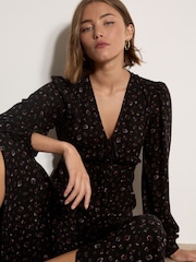 Apricot Black Floral Print Midi Tea Dress - Image 1 of 4
