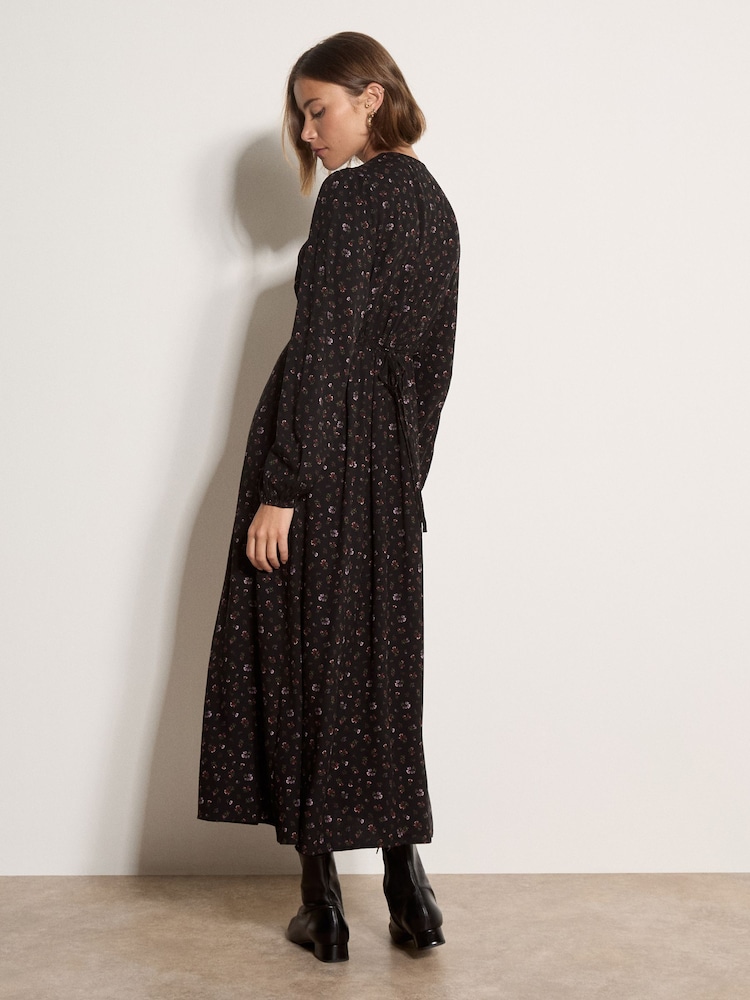 Apricot Black Floral Print Midi Tea Dress - Image 2 of 4 Apricot Black Floral Print Midi Tea Dress - Image 2 of 4