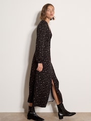 Apricot Black Floral Print Midi Tea Dress - Image 4 of 4
