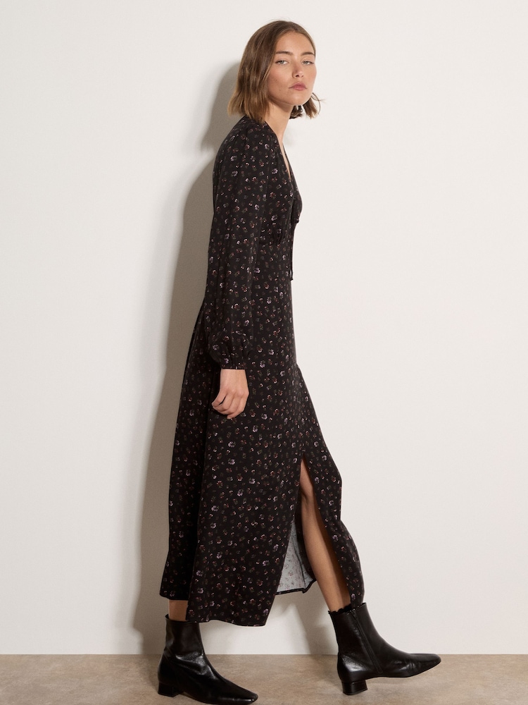 Apricot Black Floral Print Midi Tea Dress - Image 4 of 4 Apricot Black Floral Print Midi Tea Dress - Image 4 of 4