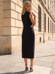 Roman Black Side Pleat Midi Dress - Image 3 of 4