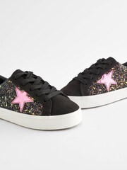 Black Glitter Standard Fit (F) Star Lace-Up Trainers - Image 3 of 5