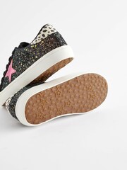Black Glitter Standard Fit (F) Star Lace-Up Trainers - Image 5 of 5