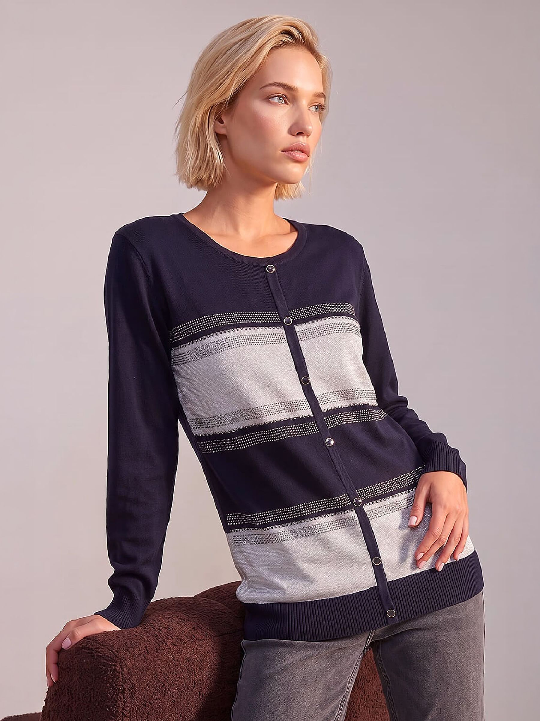 Roman Women's Navy Sparkle Jumper In Size 20 - Image 8