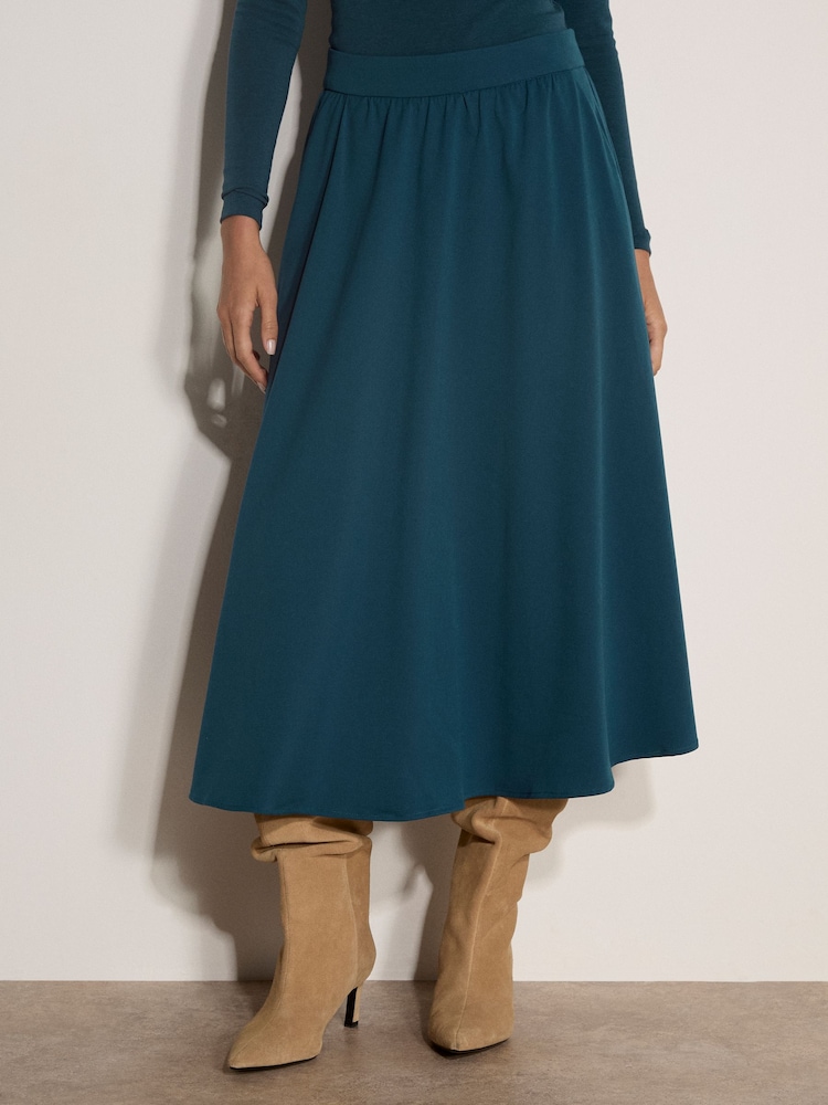 Apricot Blue Brushed Twill A-Line Midi Skirt - Image 1 of 4 Apricot Blue Brushed Twill A-Line Midi Skirt - Image 1 of 4