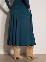 Apricot Blue Brushed Twill A-Line Midi Skirt - Image 2 of 4