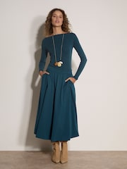 Apricot Blue Brushed Twill A-Line Midi Skirt - Image 3 of 4