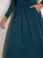 Apricot Blue Brushed Twill A-Line Midi Skirt - Image 4 of 4