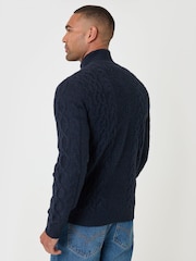 Threadbare Dark Blue Cable Knit Quarter Zip Jumper - Image 3 of 5