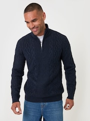 Threadbare Dark Blue Cable Knit Quarter Zip Jumper - Image 5 of 5