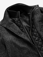 Charcoal Grey Mock Gilet Herringbone Padded Jacket with Wool - Image 10 of 13