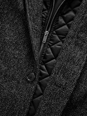 Charcoal Grey Mock Gilet Herringbone Padded Jacket with Wool - Image 13 of 13