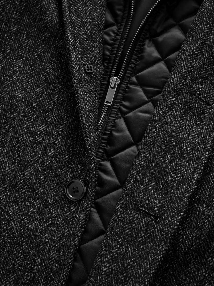 Charcoal Grey Mock Gilet Herringbone Padded Jacket with Wool - Image 13 of 13