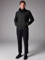 Charcoal Grey Mock Gilet Herringbone Padded Jacket with Wool - Image 2 of 13