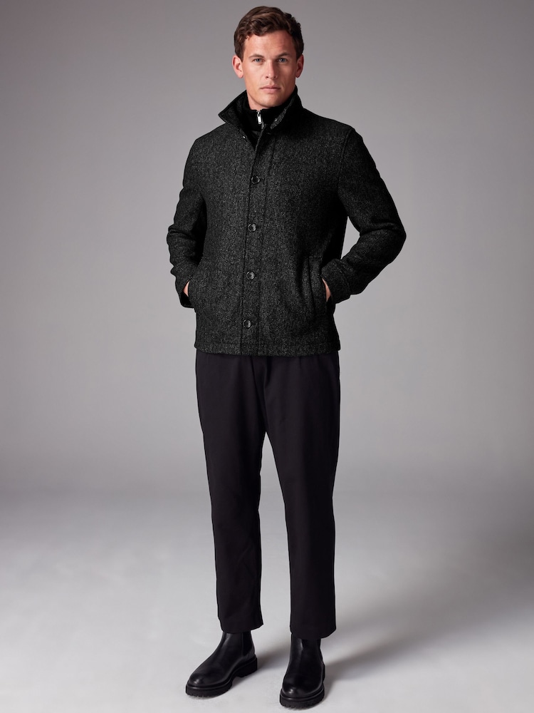 Charcoal Grey Mock Gilet Herringbone Padded Jacket with Wool - Image 2 of 13