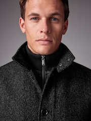 Charcoal Grey Mock Gilet Herringbone Padded Jacket with Wool - Image 4 of 13