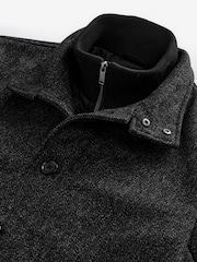 Charcoal Grey Mock Gilet Herringbone Padded Jacket with Wool - Image 9 of 13