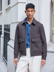Brown Zip Through Padded Jacket with Wool - Image 1 of 8