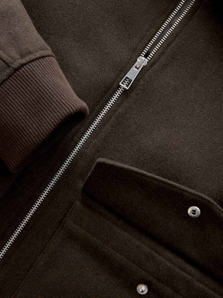 Brown Zip Through Padded Jacket with Wool - Image 8 of 8