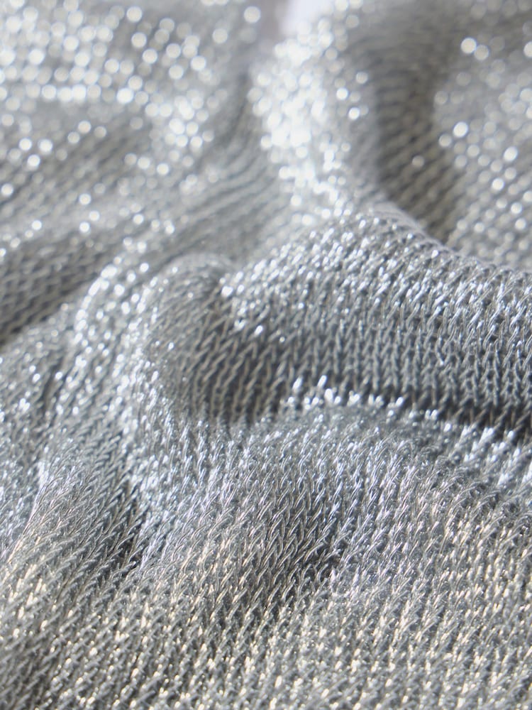 Mint Velvet Silver Metallic Skinny Knit Scarf - Image 2 of 3 Mint Velvet Silver Metallic Skinny Knit Scarf - Image 2 of 3