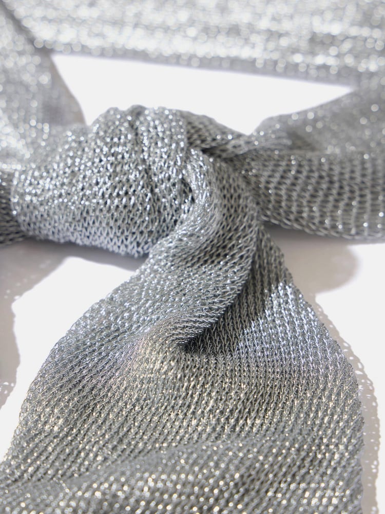 Mint Velvet Silver Metallic Skinny Knit Scarf - Image 3 of 3 Mint Velvet Silver Metallic Skinny Knit Scarf - Image 3 of 3