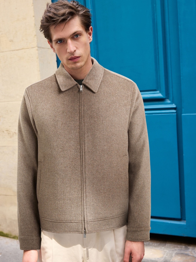 Neutral Soft Touch Padded Harrington Jacket with Wool - Image 1 of 5