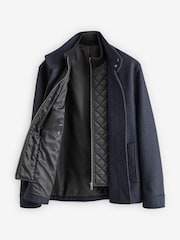 Navy Blue Mock Gilet Herringbone Padded Jacket with Wool - Image 10 of 15