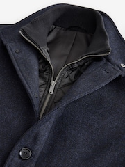 Navy Blue Mock Gilet Herringbone Padded Jacket with Wool - Image 11 of 15