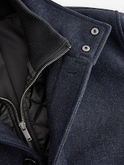 Navy Blue Mock Gilet Herringbone Padded Jacket with Wool - Image 12 of 15