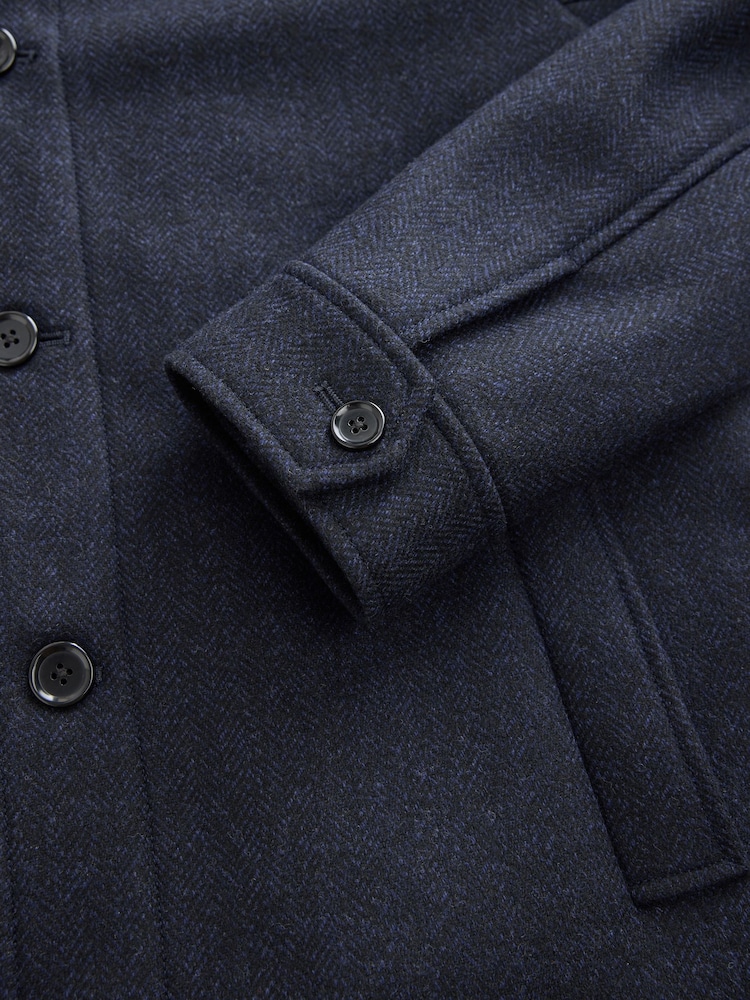 Navy Blue Mock Gilet Herringbone Padded Jacket with Wool - Image 15 of 15