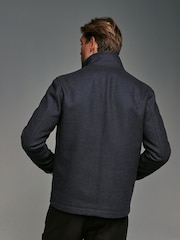 Navy Blue Mock Gilet Herringbone Padded Jacket with Wool - Image 4 of 15