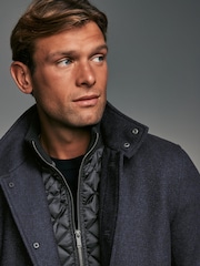 Navy Blue Mock Gilet Herringbone Padded Jacket with Wool - Image 5 of 15