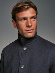 Navy Blue Mock Gilet Herringbone Padded Jacket with Wool - Image 6 of 15