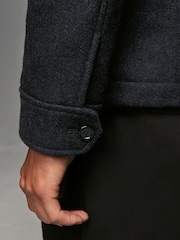 Navy Blue Mock Gilet Herringbone Padded Jacket with Wool - Image 7 of 15