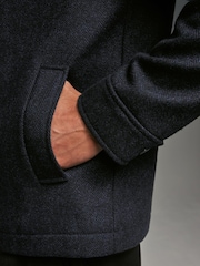 Navy Blue Mock Gilet Herringbone Padded Jacket with Wool - Image 8 of 15