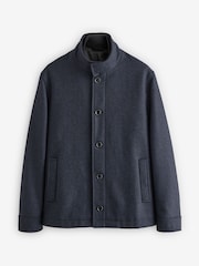 Navy Blue Mock Gilet Herringbone Padded Jacket with Wool - Image 9 of 15