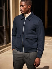 Navy Blue Zip Through Padded Jacket with Wool - Image 1 of 9