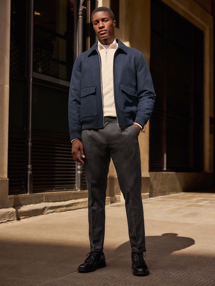 Navy Blue Zip Through Padded Jacket with Wool - Image 2 of 9