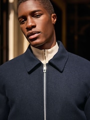 Navy Blue Zip Through Padded Jacket with Wool - Image 5 of 9