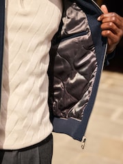 Navy Blue Zip Through Padded Jacket with Wool - Image 6 of 9