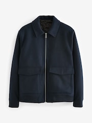 Navy Blue Zip Through Padded Jacket with Wool - Image 7 of 9