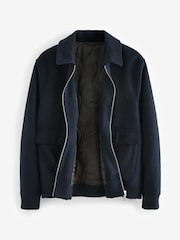 Navy Blue Zip Through Padded Jacket with Wool - Image 8 of 9
