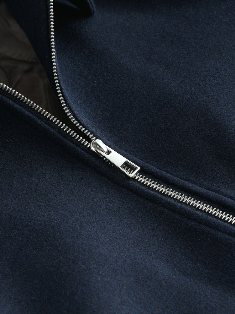 Navy Blue Zip Through Padded Jacket with Wool - Image 9 of 9