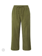 Yours Curve Green Wide Leg Twill Trousers - Image 1 of 2
