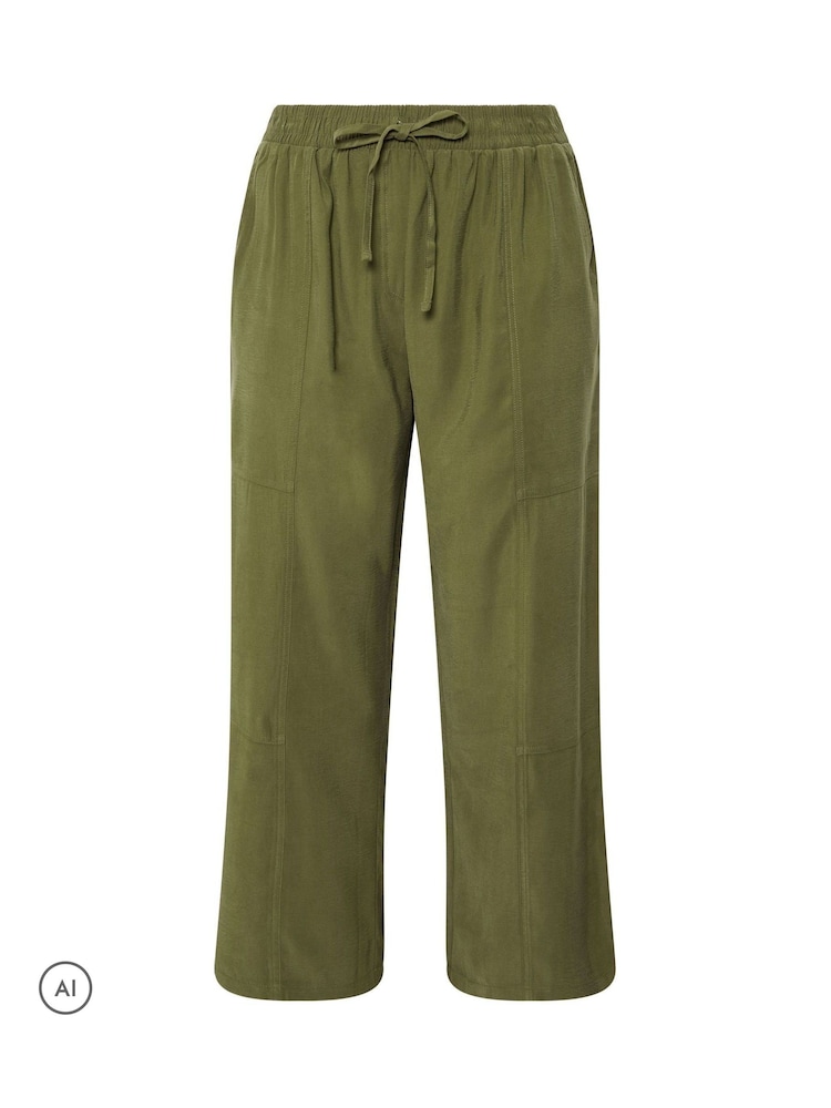 Yours Curve Green Wide Leg Twill Trousers - Image 1 of 2 Yours Curve Green Wide Leg Twill Trousers - Image 1 of 2