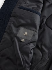 Navy Blue Button Through Wool Rich Boucle Textured Padded Jacket - Image 10 of 12