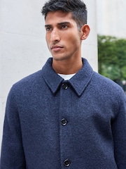 Navy Blue Button Through Wool Rich Boucle Textured Padded Jacket - Image 4 of 12