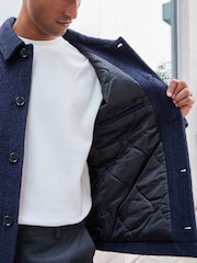 Navy Blue Button Through Wool Rich Boucle Textured Padded Jacket - Image 5 of 12