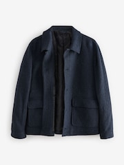 Navy Blue Button Through Wool Rich Boucle Textured Padded Jacket - Image 6 of 12