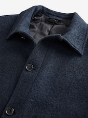 Navy Blue Button Through Wool Rich Boucle Textured Padded Jacket - Image 8 of 12